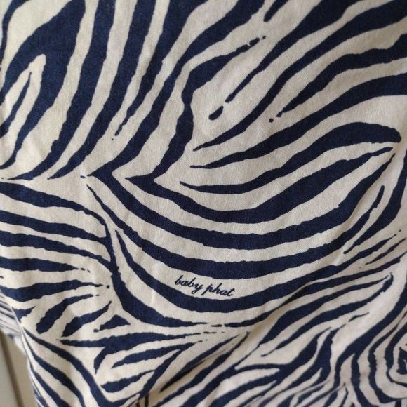 BABY Phat navy & white zebra Print crewneck cotton short sleeve top. Size‎ S. - Picture 2 of 8